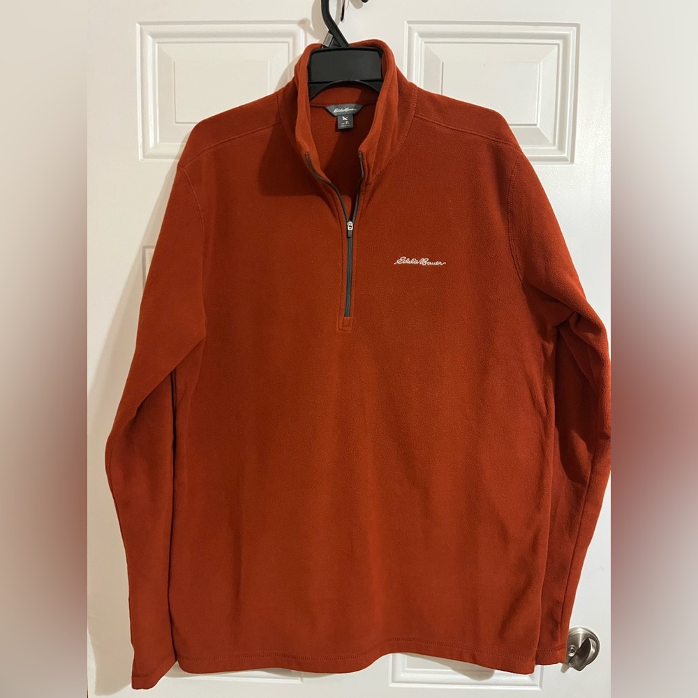 Eddie‎ Bauer Men’s L Tall 1/4 Zip Fleece Sweater Orange Outdoor Hiking Camping